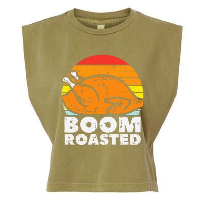 Boom Roasted Turkey Sunset Retro Thanksgiving Garment-Dyed Women's Muscle Tee