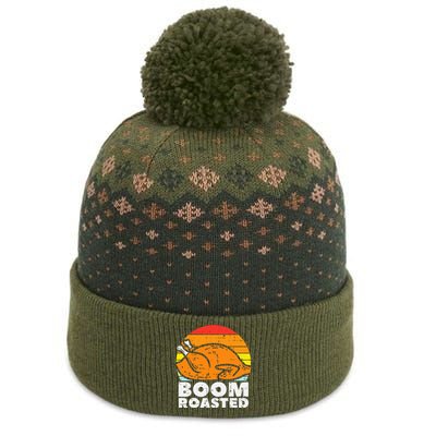 Boom Roasted Turkey Sunset Retro Thanksgiving The Baniff Cuffed Pom Beanie