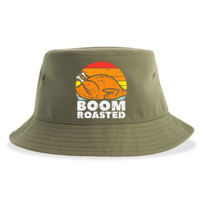 Boom Roasted Turkey Sunset Retro Thanksgiving Sustainable Bucket Hat