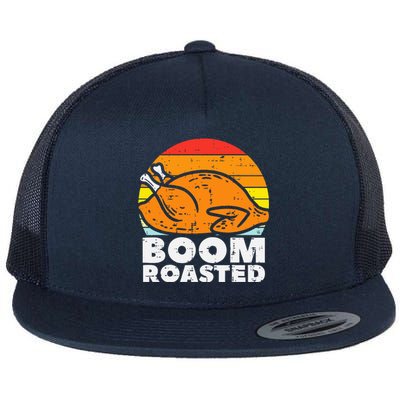 Boom Roasted Turkey Sunset Retro Thanksgiving Flat Bill Trucker Hat