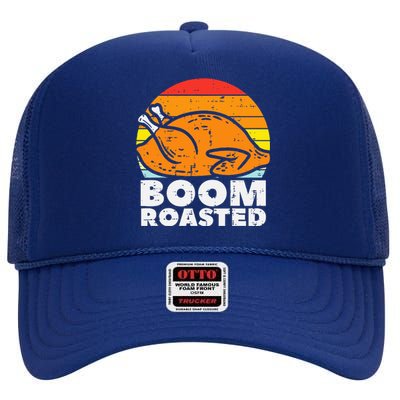 Boom Roasted Turkey Sunset Retro Thanksgiving High Crown Mesh Back Trucker Hat