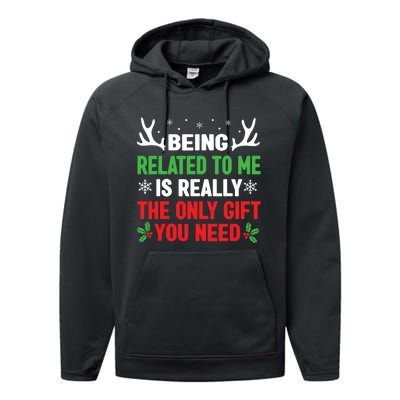 Being Related To Me Funny Christmas Shirts Women Family Performance Fleece Hoodie