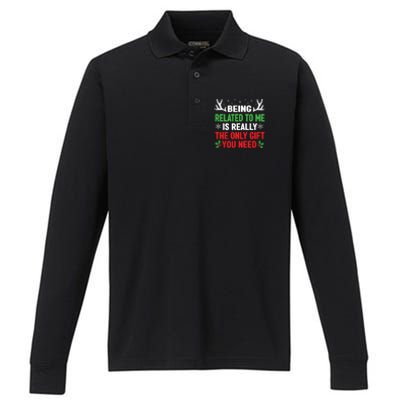 Being Related To Me Funny Christmas Shirts Women Family Performance Long Sleeve Polo