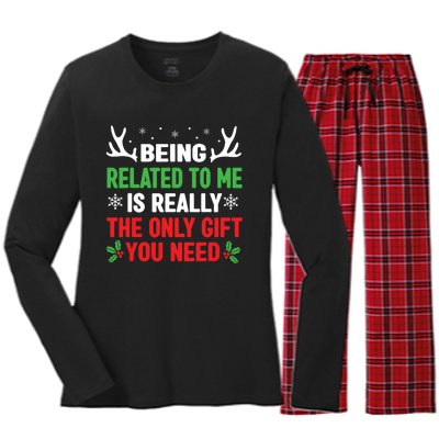 Being Related To Me Funny Christmas Shirts Women Family Women's Long Sleeve Flannel Pajama Set 