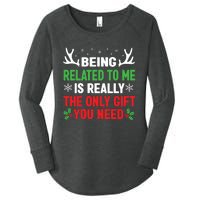 Being Related To Me Funny Christmas Shirts Women Family Women's Perfect Tri Tunic Long Sleeve Shirt