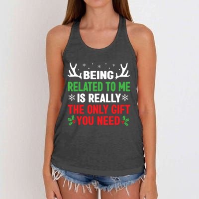 Being Related To Me Funny Christmas Shirts Women Family Women's Knotted Racerback Tank