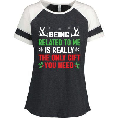 Being Related To Me Funny Christmas Shirts Women Family Enza Ladies Jersey Colorblock Tee