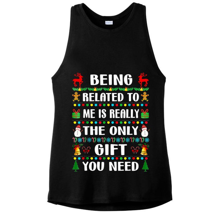 Being Related To Me Funny Xmas Family Matching Christmas Ladies PosiCharge Tri-Blend Wicking Tank