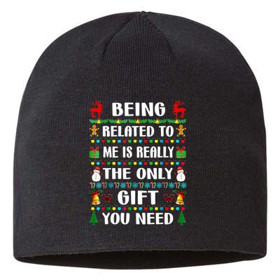 Being Related To Me Funny Xmas Family Matching Christmas Sustainable Beanie