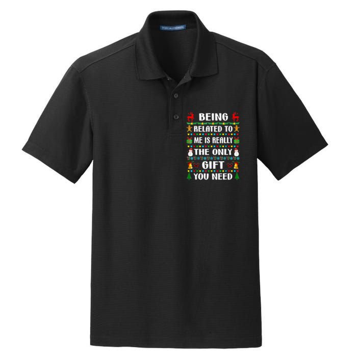 Being Related To Me Funny Xmas Family Matching Christmas Dry Zone Grid Polo