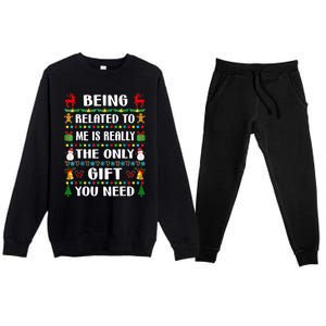 Being Related To Me Funny Xmas Family Matching Christmas Premium Crewneck Sweatsuit Set