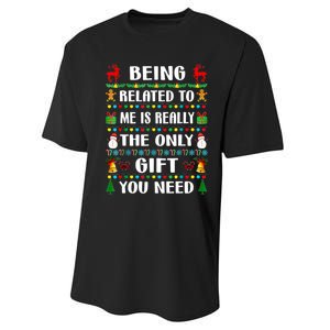 Being Related To Me Funny Xmas Family Matching Christmas Performance Sprint T-Shirt