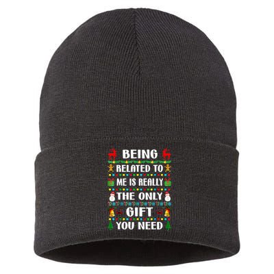 Being Related To Me Funny Xmas Family Matching Christmas Sustainable Knit Beanie