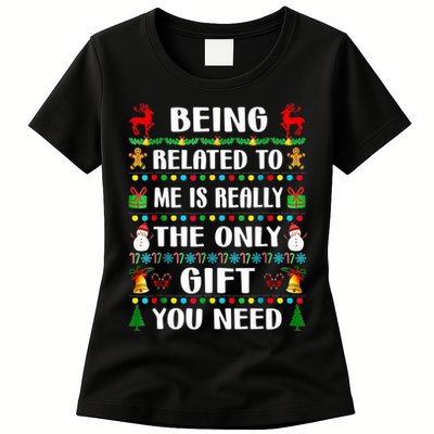 Being Related To Me Funny Xmas Family Matching Christmas Womens T-Shirt