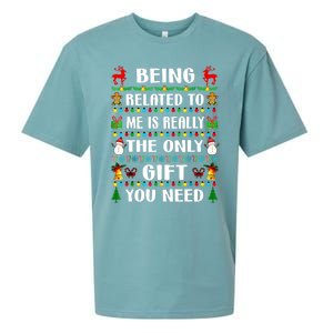 Being Related To Me Funny Xmas Family Matching Christmas Sueded Cloud Jersey T-Shirt