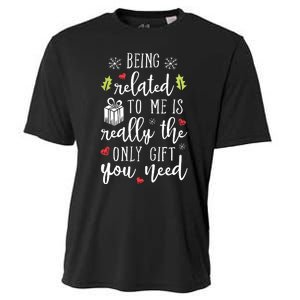 Being Related To Me Funny Christmas Family Xmas Pajamas Gift Cooling Performance Crew T-Shirt