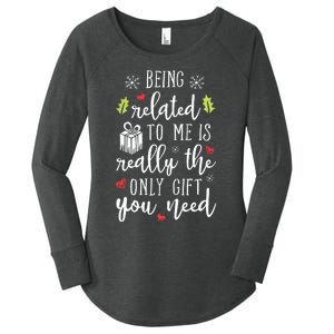 Being Related To Me Funny Christmas Family Xmas Pajamas Gift Women's Perfect Tri Tunic Long Sleeve Shirt