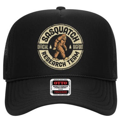 Bigfoot Research Team Retro Vintage Sasquatch Men Women High Crown Mesh Back Trucker Hat