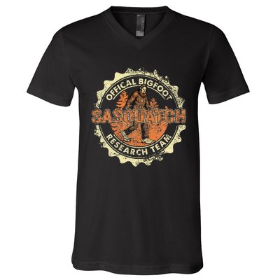 Bigfoot Research Team Retro Vintage Sasquatch V-Neck T-Shirt