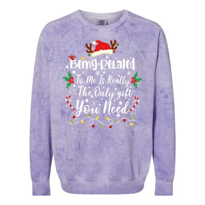 Being Related To Me Funny Christmas Family Xmas Colorblast Crewneck Sweatshirt