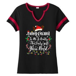 Being Related To Me Funny Christmas Family Xmas Ladies Halftime Notch Neck Tee