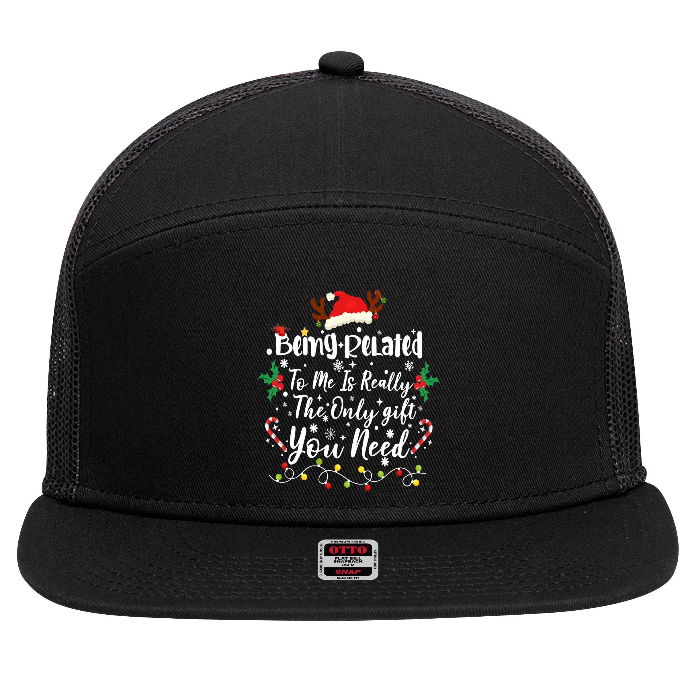 Being Related To Me Funny Christmas Family Xmas 7 Panel Mesh Trucker Snapback Hat