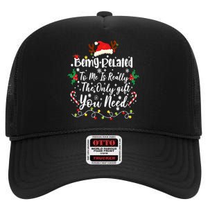 Being Related To Me Funny Christmas Family Xmas High Crown Mesh Back Trucker Hat