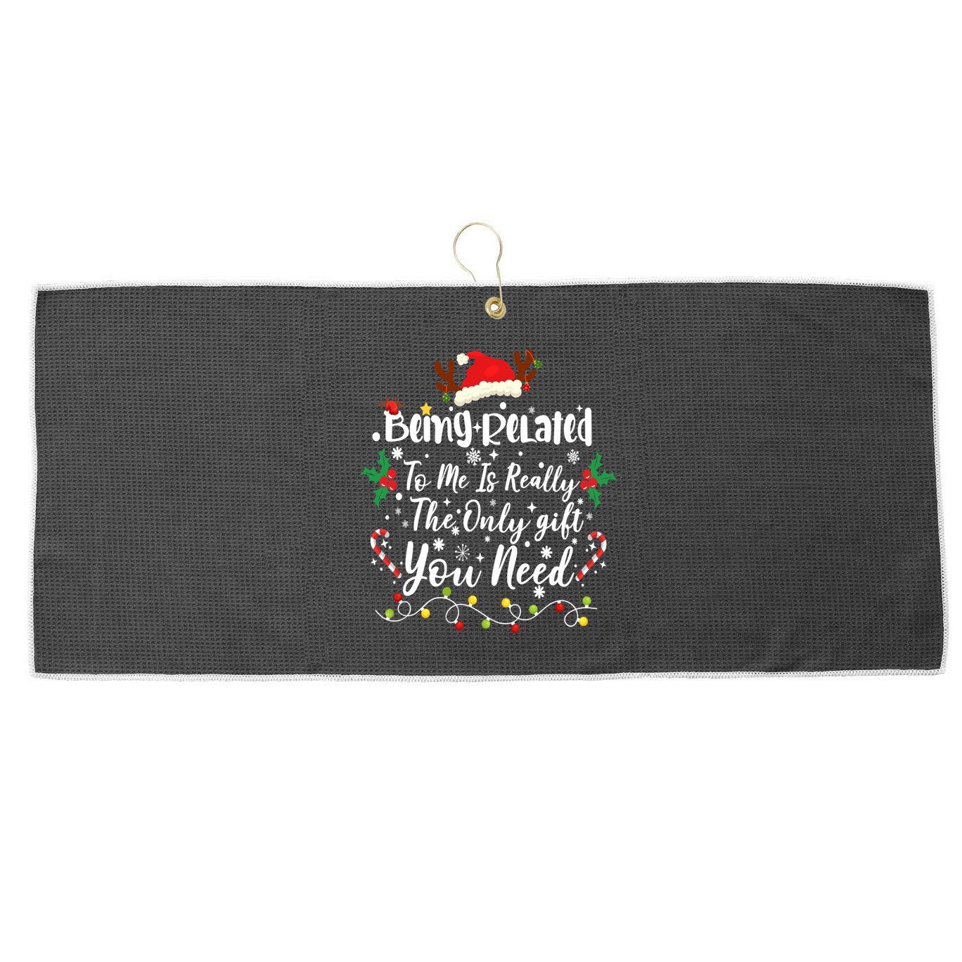 Being Related To Me Funny Christmas Family Xmas Large Microfiber Waffle Golf Towel