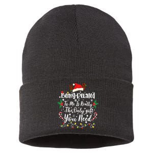 Being Related To Me Funny Christmas Family Xmas Sustainable Knit Beanie