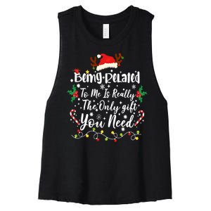 Being Related To Me Funny Christmas Family Xmas Women's Racerback Cropped Tank