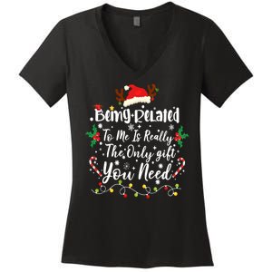 Being Related To Me Funny Christmas Family Xmas Women's V-Neck T-Shirt