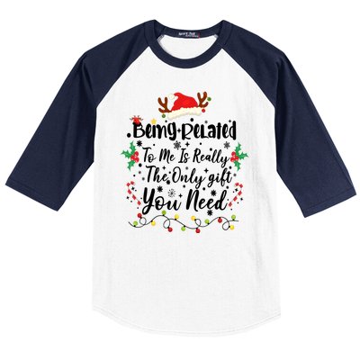 Being Related To Me Funny Christmas Family Xmas Baseball Sleeve Shirt