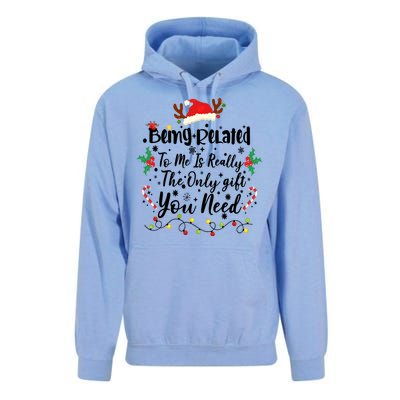 Being Related To Me Funny Christmas Family Xmas Unisex Surf Hoodie