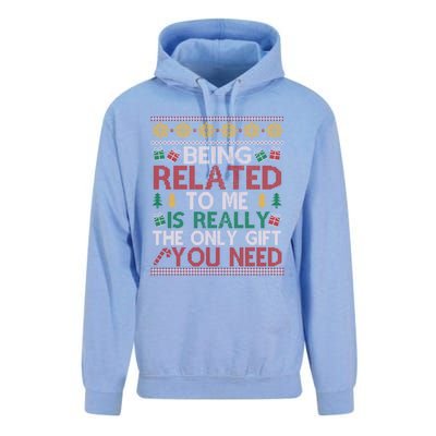 Being Related To Me Funny Holiday Christmas Funny Gift Unisex Surf Hoodie