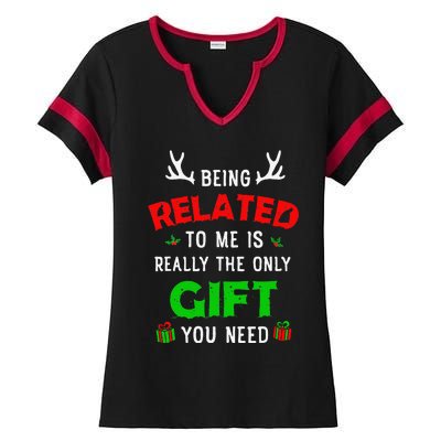 Being Related To Me Funny Christmas Family Xmas Pajamas Gift Gift Ladies Halftime Notch Neck Tee