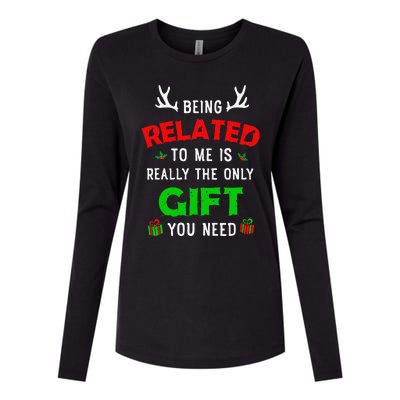 Being Related To Me Funny Christmas Family Xmas Pajamas Gift Gift Womens Cotton Relaxed Long Sleeve T-Shirt