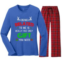 Being Related To Me Funny Christmas Family Xmas Pajamas Gift Gift Women's Long Sleeve Flannel Pajama Set 