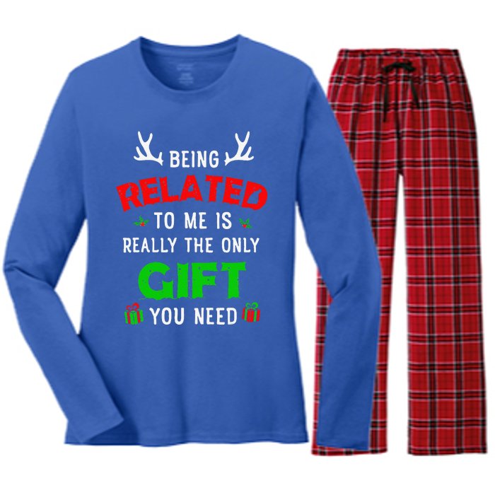 Being Related To Me Funny Christmas Family Xmas Pajamas Gift Gift Women's Long Sleeve Flannel Pajama Set 