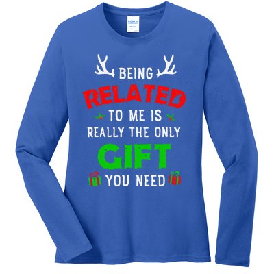 Being Related To Me Funny Christmas Family Xmas Pajamas Gift Gift Ladies Long Sleeve Shirt