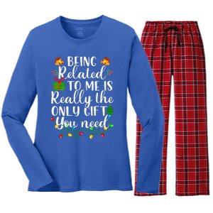 Being Related To Me Funny Christmas Family Xmas Pajamas Gift Women's Long Sleeve Flannel Pajama Set 