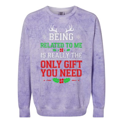 Being Related To Me Funny Christmas Family Xmas Pajamas Colorblast Crewneck Sweatshirt