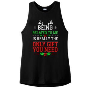 Being Related To Me Funny Christmas Family Xmas Pajamas Ladies PosiCharge Tri-Blend Wicking Tank