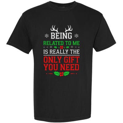 Being Related To Me Funny Christmas Family Xmas Pajamas Garment-Dyed Heavyweight T-Shirt