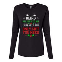 Being Related To Me Funny Christmas Family Xmas Pajamas Womens Cotton Relaxed Long Sleeve T-Shirt