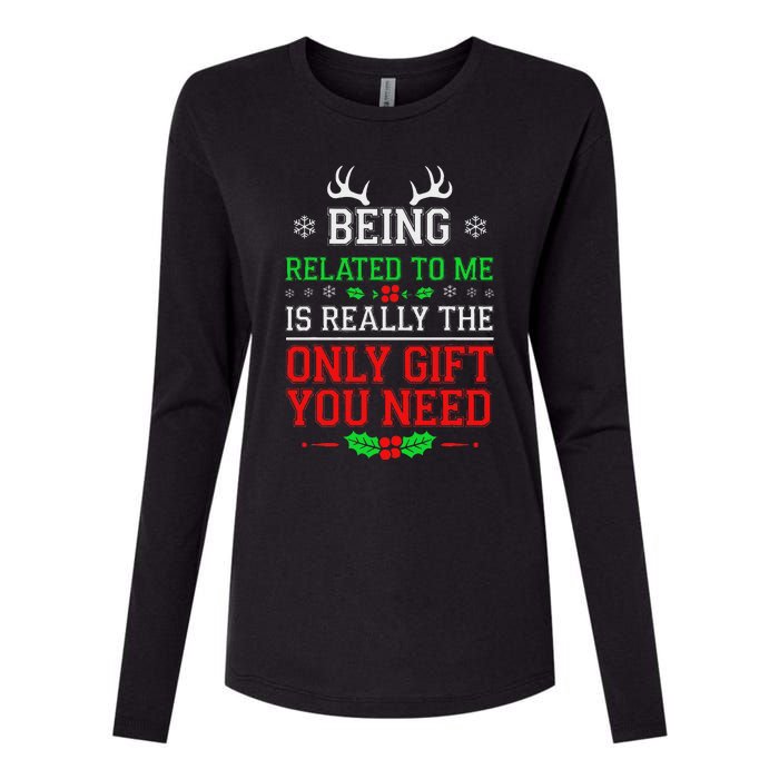 Being Related To Me Funny Christmas Family Xmas Pajamas Womens Cotton Relaxed Long Sleeve T-Shirt