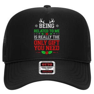 Being Related To Me Funny Christmas Family Xmas Pajamas High Crown Mesh Back Trucker Hat