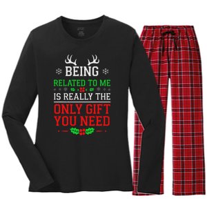 Being Related To Me Funny Christmas Family Xmas Pajamas Women's Long Sleeve Flannel Pajama Set 