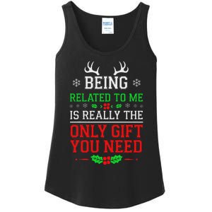 Being Related To Me Funny Christmas Family Xmas Pajamas Ladies Essential Tank