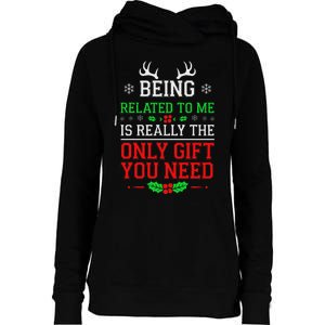 Being Related To Me Funny Christmas Family Xmas Pajamas Womens Funnel Neck Pullover Hood