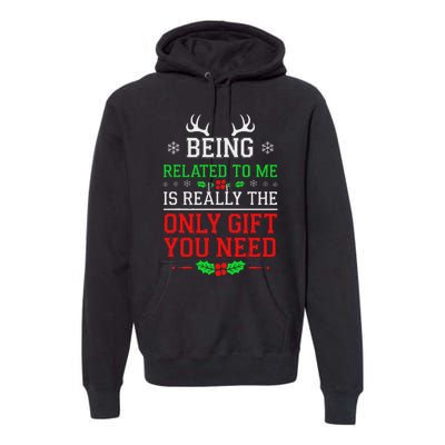 Being Related To Me Funny Christmas Family Xmas Pajamas Premium Hoodie